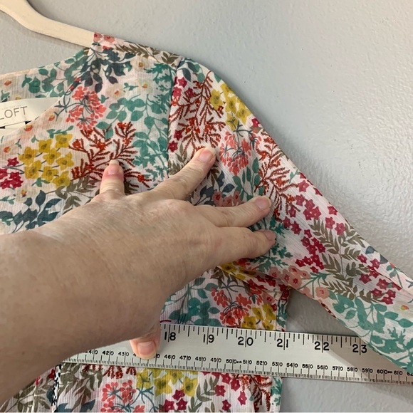 Loft cream multi floral sheer long sleeve blouse. Size SP - Picture 9 of 13